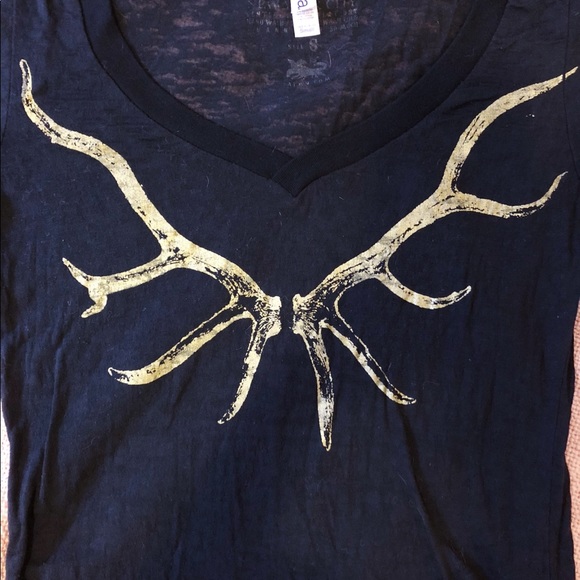 Black fitted t-shirt with antler graphic - Picture 2 of 2